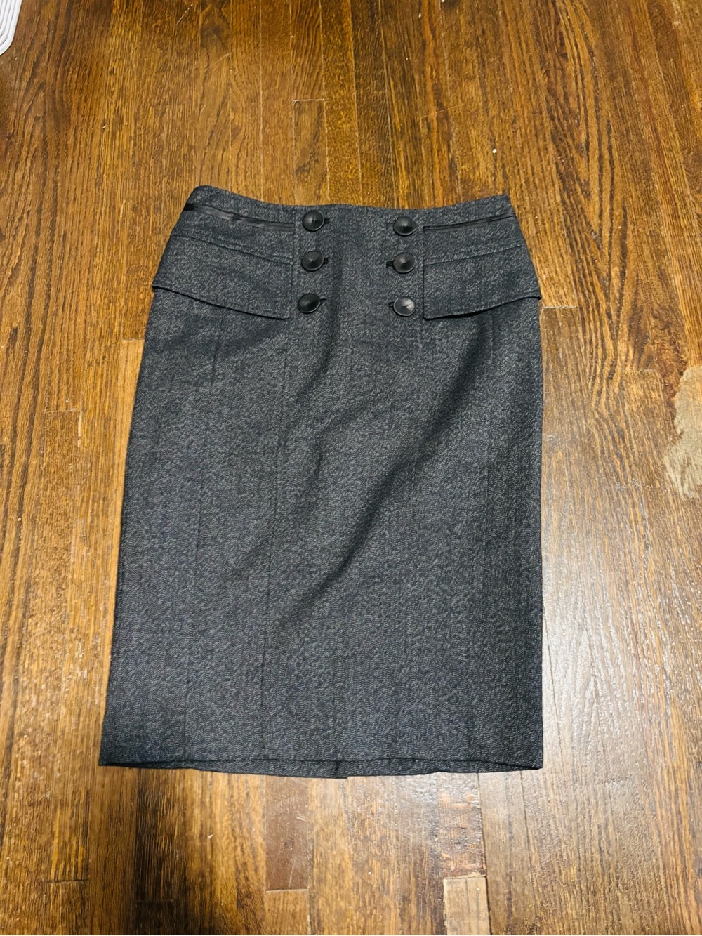 ZARA BASIC, High-Waist Black Pencil Skirt with Button Detail, Size 6